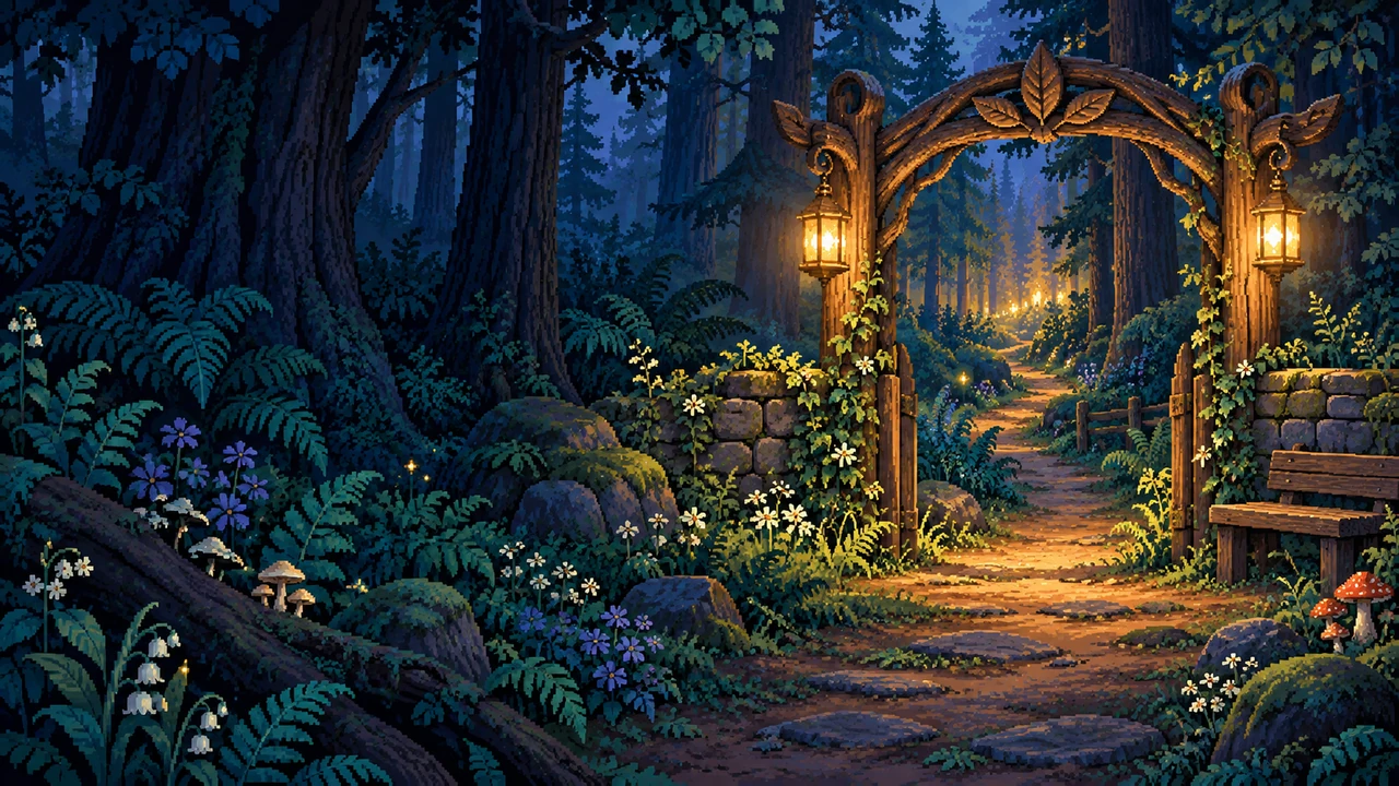 An open wooden gate welcoming you into Pip’s camp
